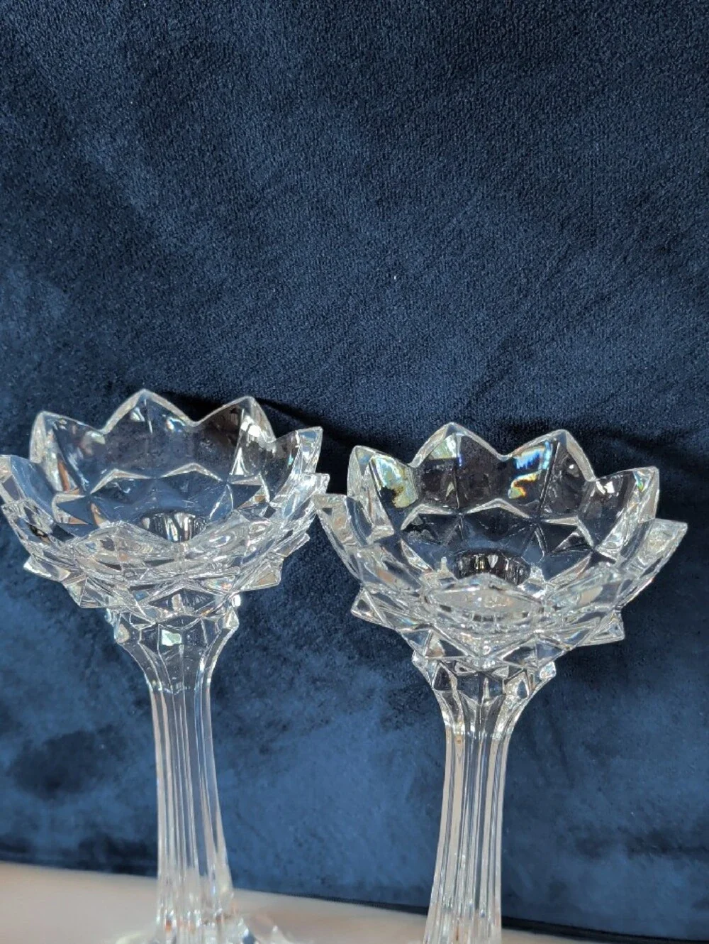 2 Mikasa Royal Crown, Lead Crystal Candlesticks. Fluted Stem & a Flower-Shape.